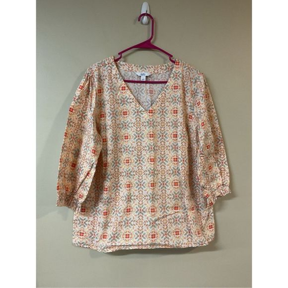 NEW Croft & Barrow Size Large Peasant Top Blouse Boho Floral Orange Multi 🍃🌿 - Picture 5 of 9
